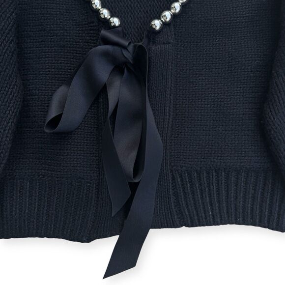 Zara Pearl Bow Chunky Knit Cardigan Size S Wool Blend Whimsi Feminine Coquette - Picture 3 of 7